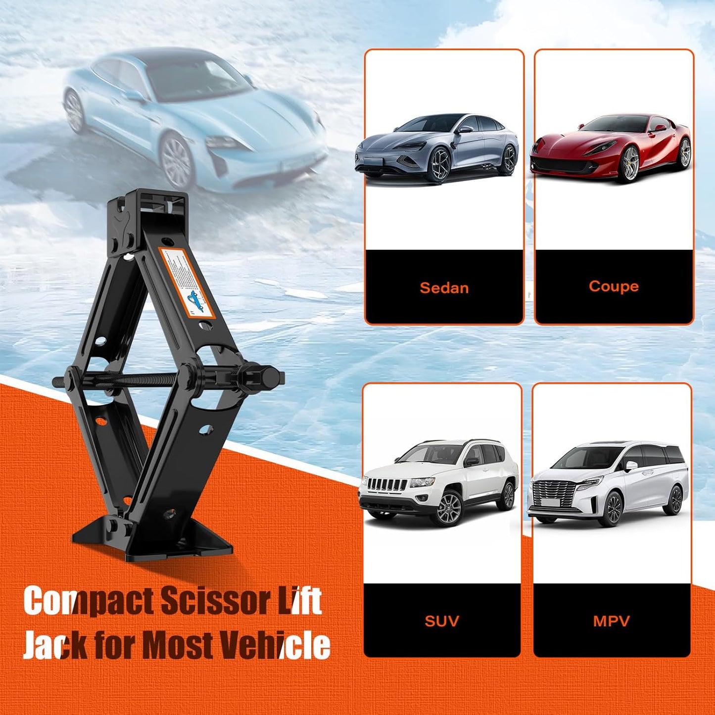 Scissor Jack for Car, 2 Ton (4409 lbs) Car Jack Kit for Sedan, SUV, MPV, Universal Tire Changing Kit with Lug Wrench