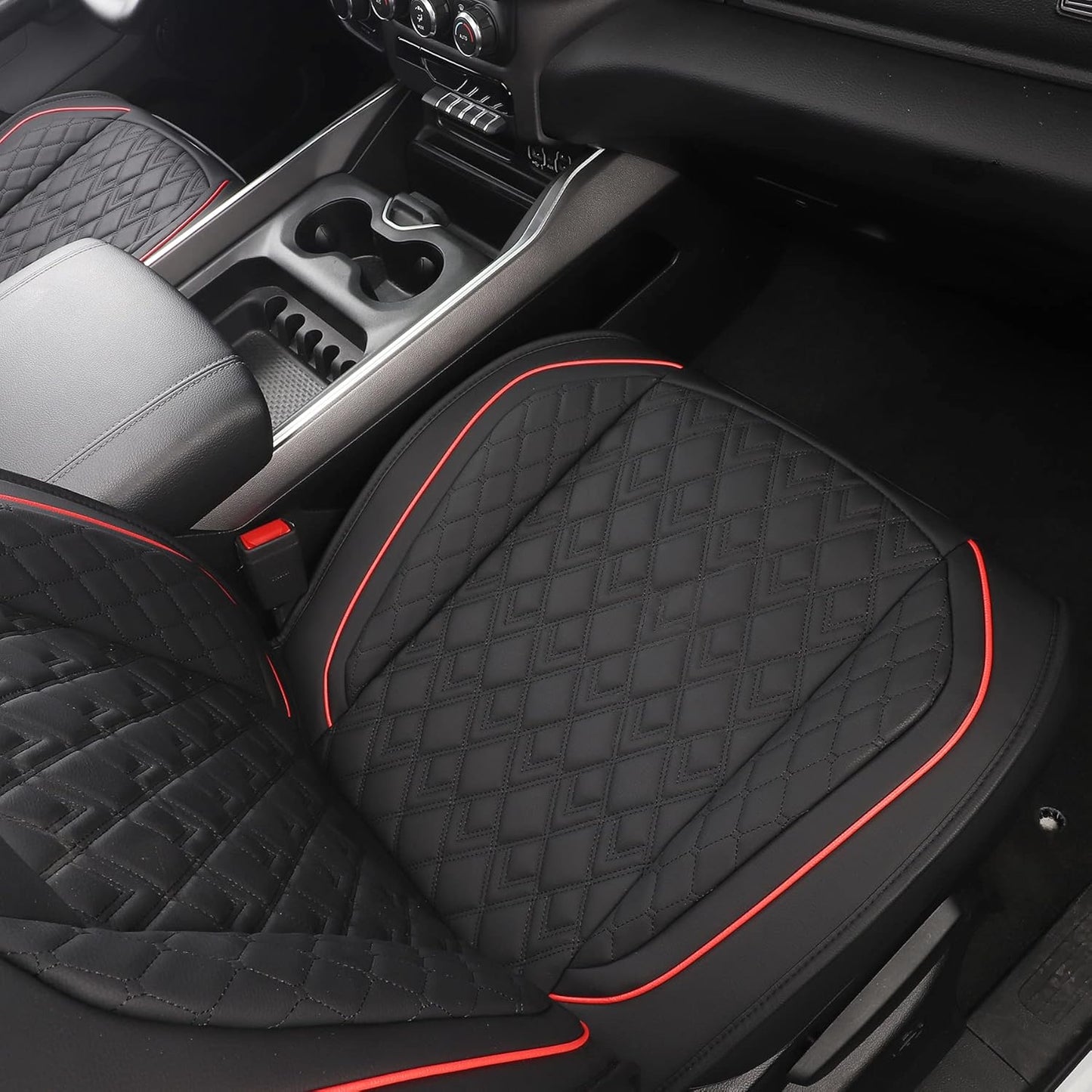 JOJOBAY Car Seat Covers for Dodge Ram 2 Pcs Front,Fit Ram 2009-2025 1500/2500/3500 Pick-up Truck,Crew,Regular,Quad,Mega Cab,Waterproof Leather Seat Covers Protectors（2 PCS Front,Black/Red）