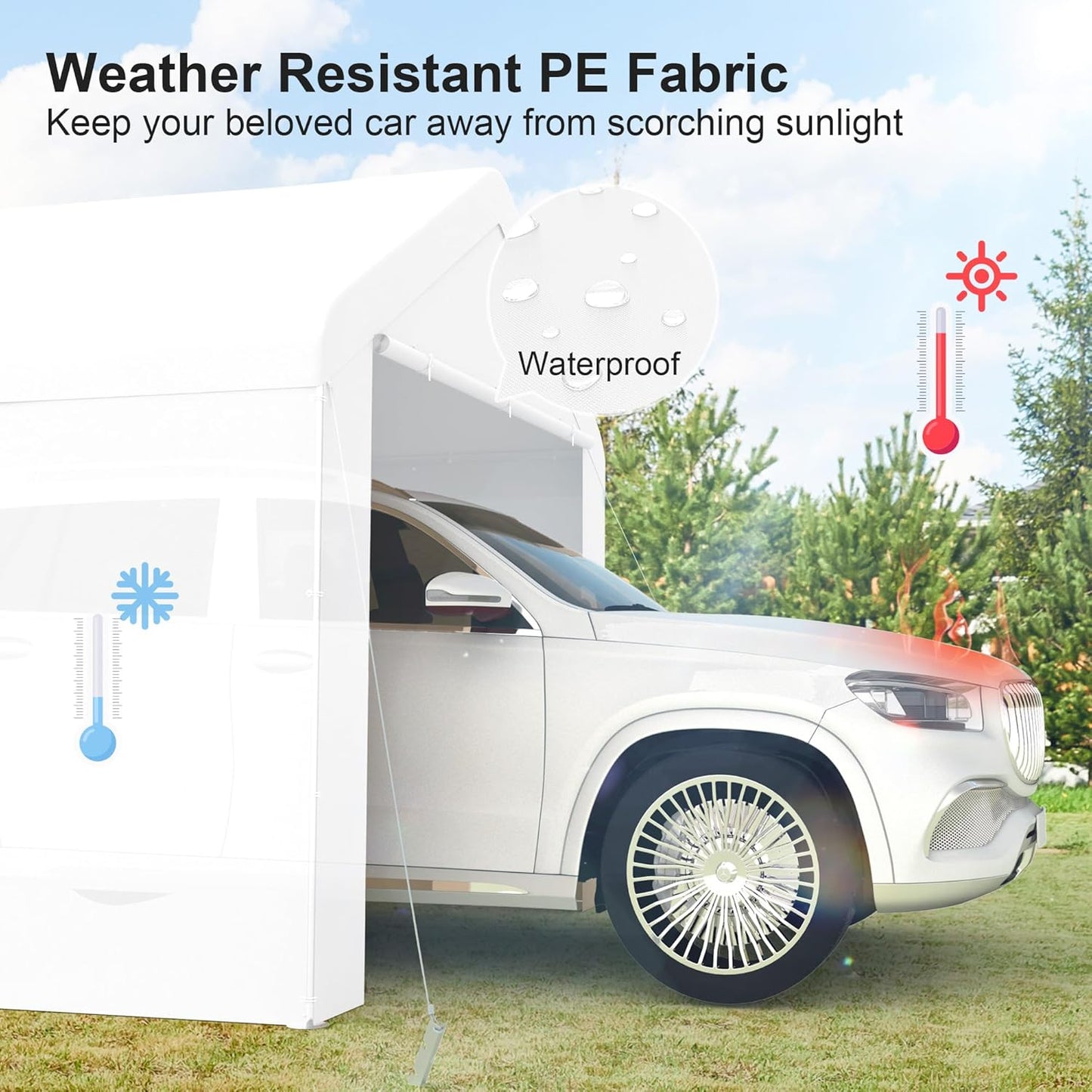 Carport 10x20 Heavy Duty Portable Garage w/Removable Sidewalls & Roll-Up Door Car Canopy Party Tents Waterproof UV Resistant All Weather Car Port for Trucks,Boats (White)