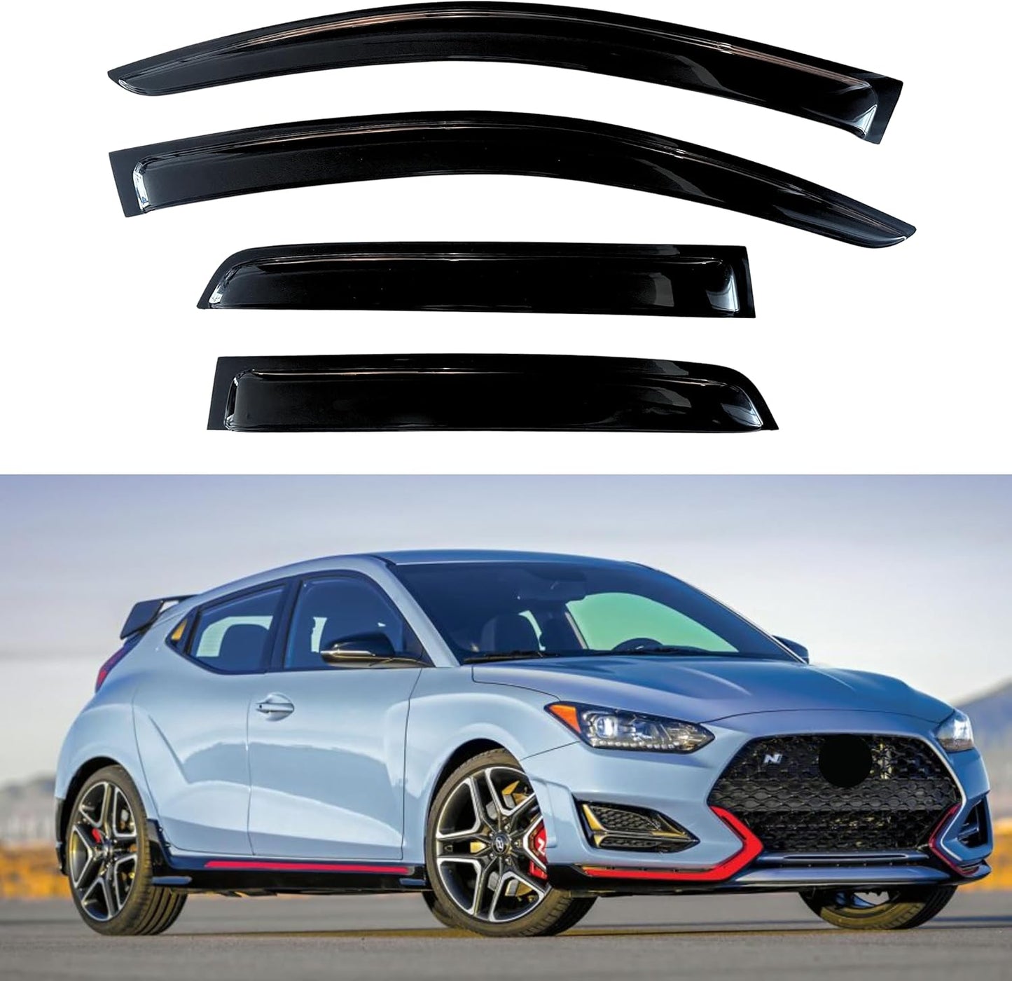 KPY Window Visor Compatible with Hyundai Veloster N 2019-2022, 4PC Rain Guard Side Window Vent Deflectors Tape-On Style, 2019 2020 2021 2022