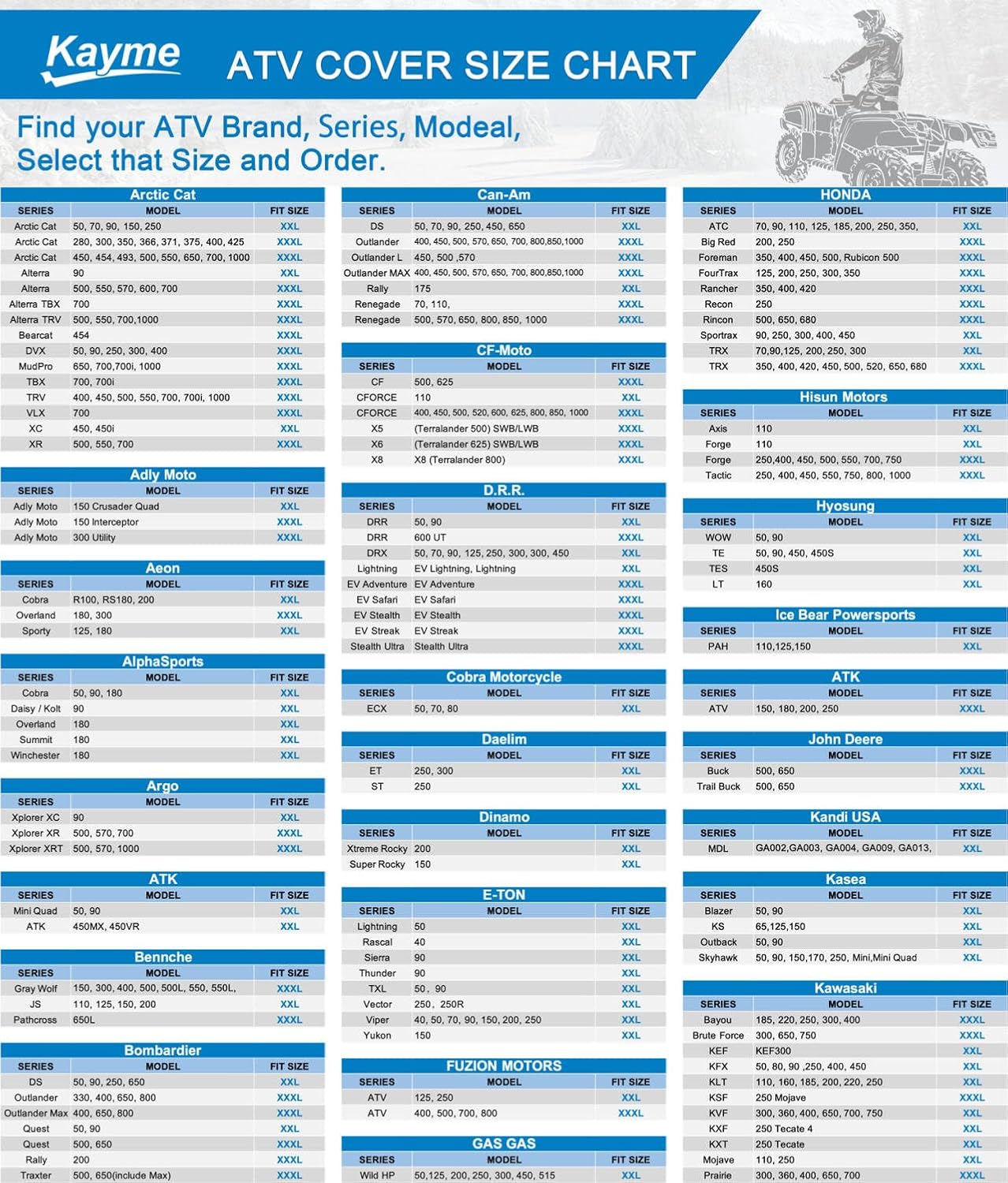 Kayme ATV Cover Waterproof Heavy Duty All Weather, Quad 4 Wheeler Cover Sun Rain Snow Protection, Fits for Honda, Yamaha, Polaris, Suzuki, Kawasaki, Can-Am Arctic Cat, XXXL (100x43x48 inch)