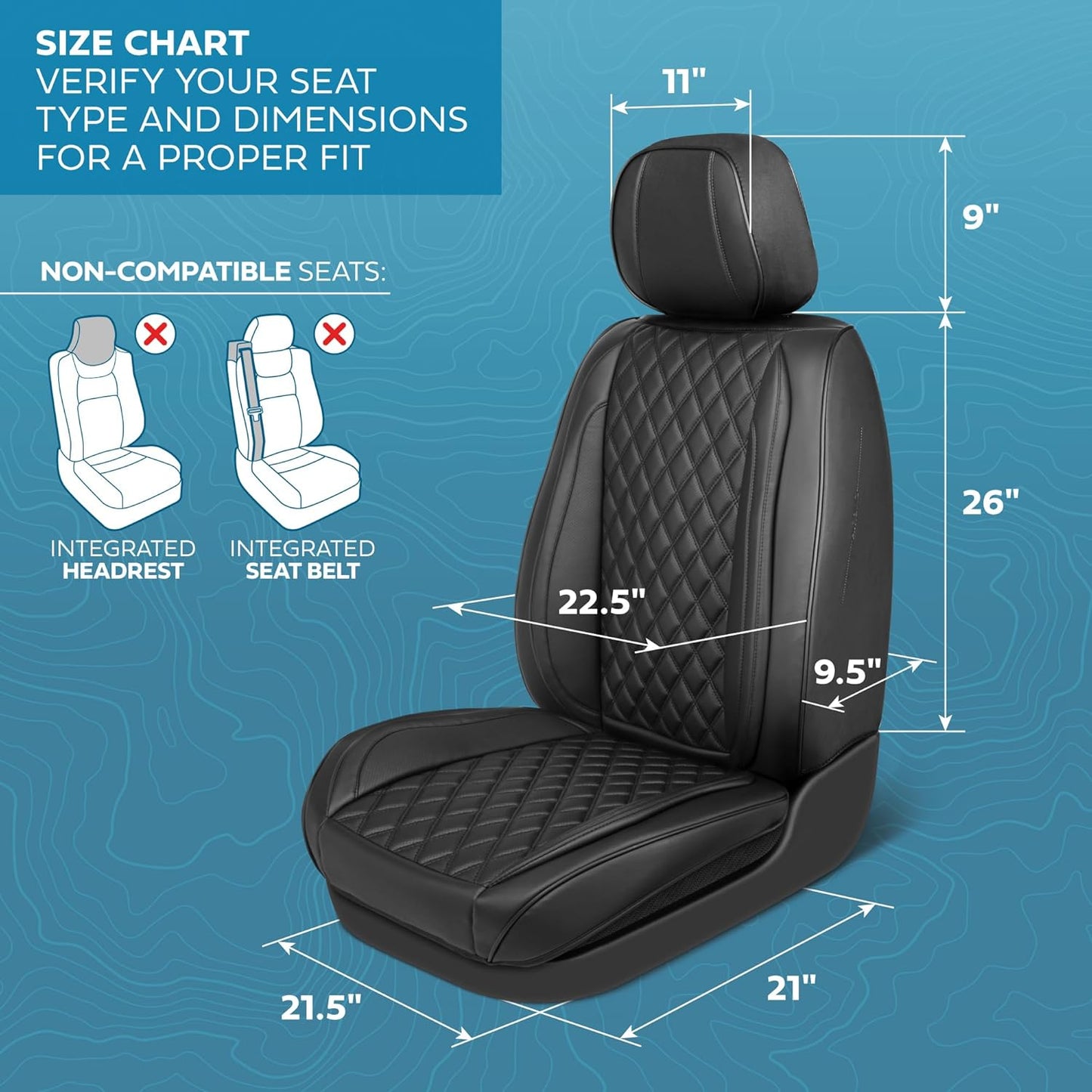 Elite Edition Faux Leather Seat Covers for Cars, Trucks, & SUV - 2 Black Car Seat Covers for Front Seats - Universal Fit Car Accessories Automotive Interior Cover Protector for Most Vehicles