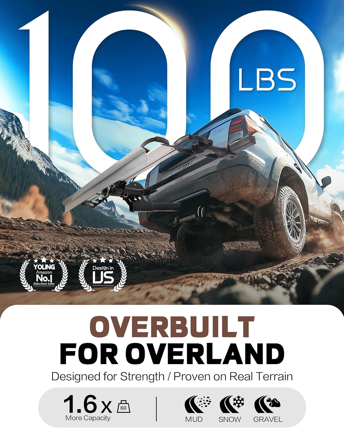 Single 1-Ebike Rack Hitch Mount with Ramp Foldable Bike Carrier 100 lbs. Capacity for Cars SUV Truck Trailer and RV