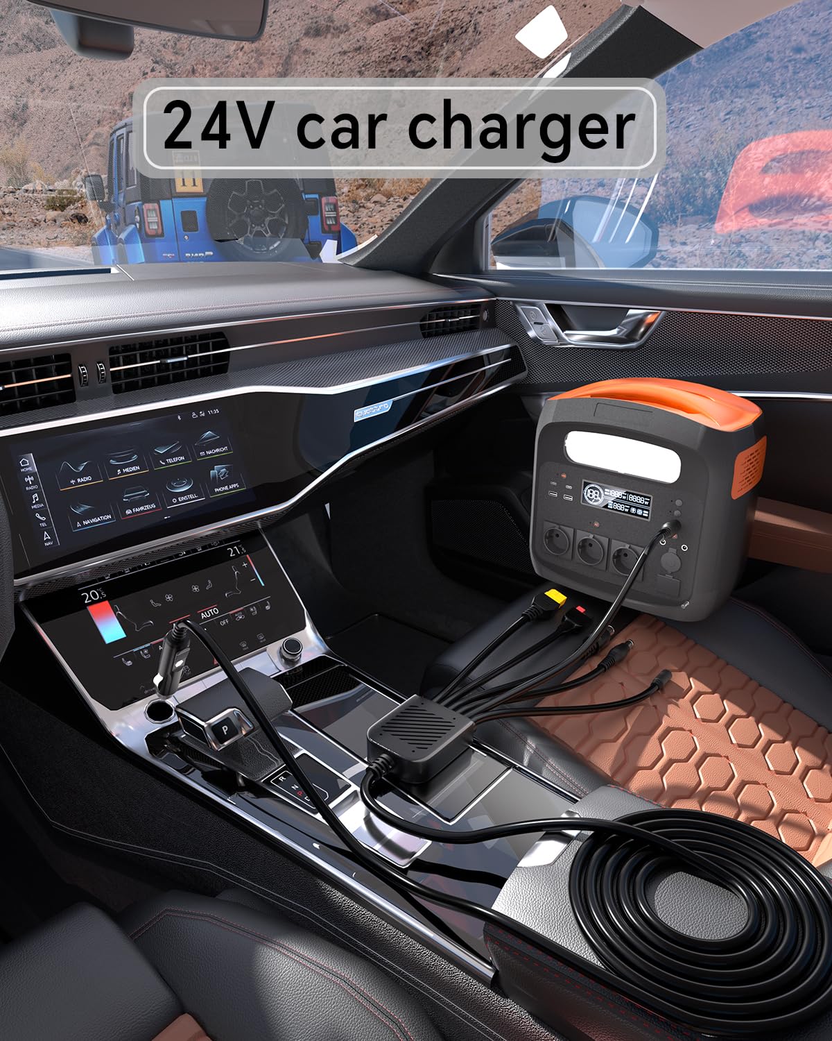 Car Charging Cable Compatible with Jackery Anker EcoFlow 16AWG Car Cigarette Lighter Charger to 6 in 1 Cable Cigarette Lighter Charging for Portable Power Station