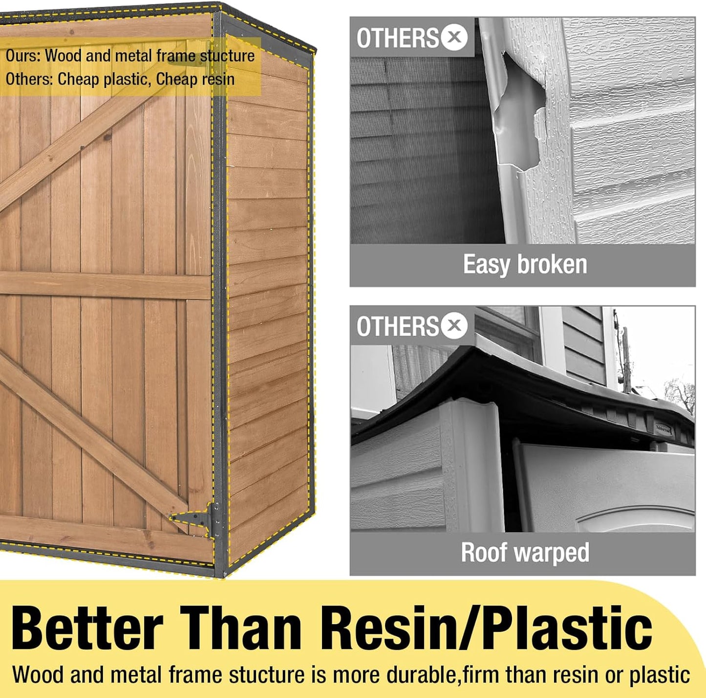 Aivituvin Outdoor Storage Shed Upgraded with Strong Metal Frame Horizontal Storage Cabinet for Trash Cans and Yard Tools 4.2 ft. x 2.3 ft.