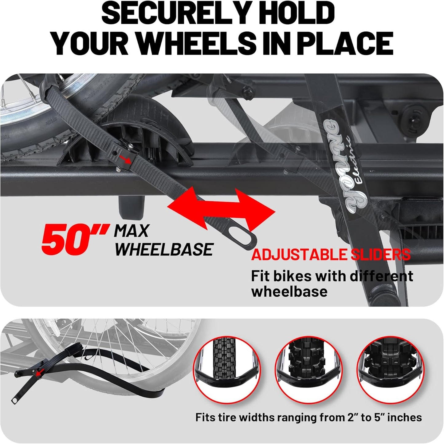 Young E-Bike Rack Hitch Mount Platform Style for Cars Trucks SUVs Minivans RV, fits E-Bike with Up to 5-inch Fat Tire, 200 lbs Capacity