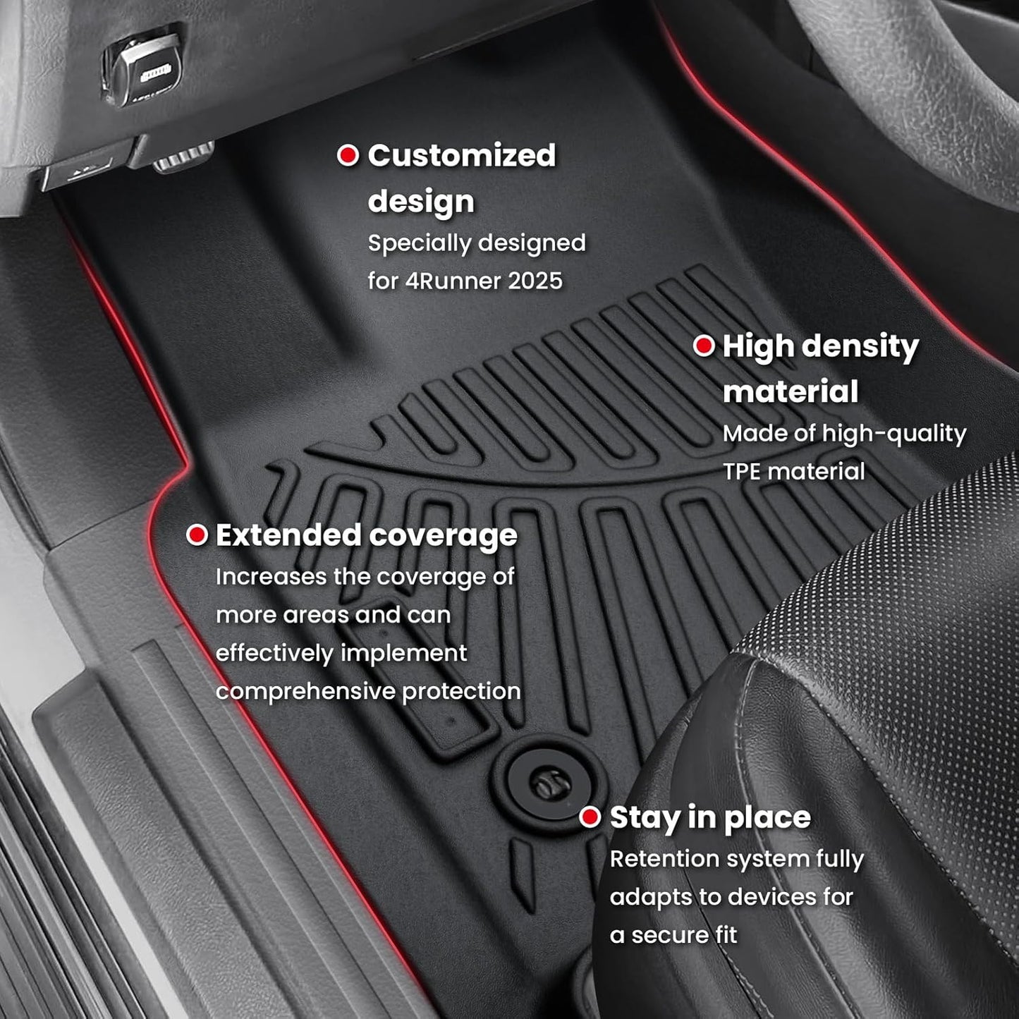 Floor Mats for 4Runner 2025, All Weather Floor Mats Floor Liners Compatible with Toyota 4Runner Accessories 2025 Anti-Slip Mats Black (Not Fit Hybrid and 7Seats)