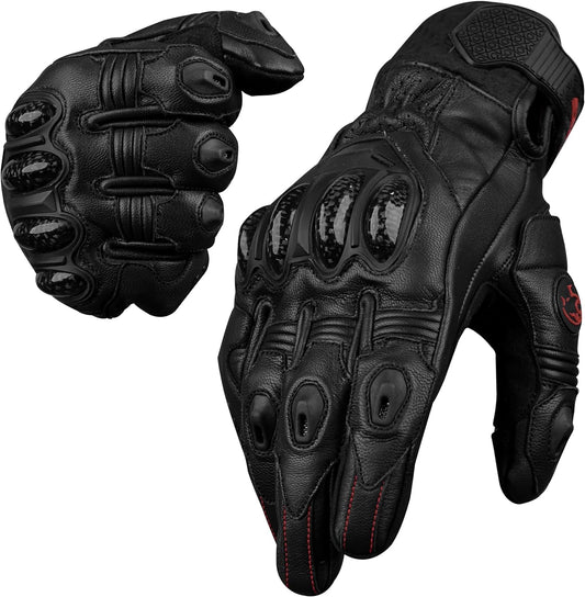 J.A.G. Leather Motorcycle Gloves for Men - Carbon Fiber Knuckle Protection, Motorbike Powersports, Dirt Bike, Touchscreen Gloves for Men and Women, Guantes para Moto.