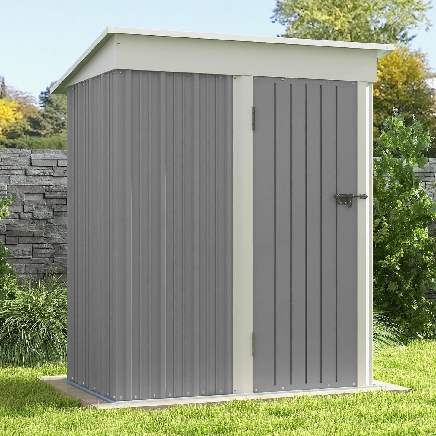 Patiowell 5x3 FT Outdoor Storage Shed, Garden Tool Shed with Sloping Roof and Lockable Door, Metal Shed for Backyard Garden Patio Lawn, Gray