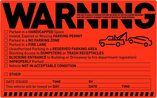 Easykart Labels 250 Parking Violation Notice Tow Stickers for Car Vehicle - Private Parking Warning Adhesive Car Window Fluorescent Labels (5 Pack)