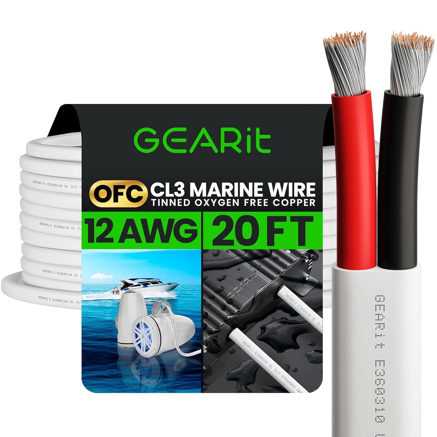 GEARit 12 Gauge Marine Wire, 12/2 AWG (20ft) Marine Grade Tinned Copper Oxygen Free, Duplex 2-Conductor Insulated Red & Black Electrical Cable for Boat, Automotive, RV, Camper, Trailer