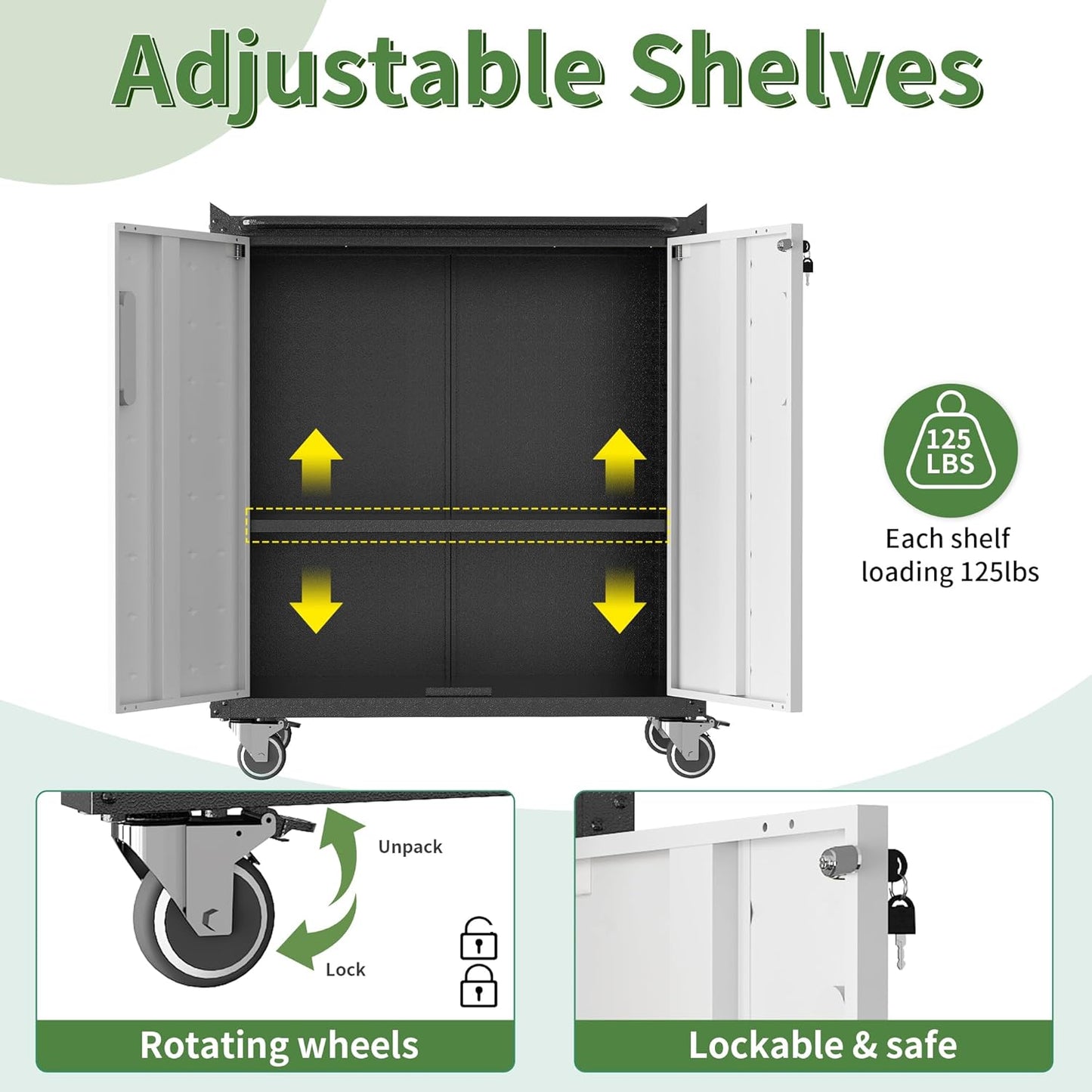 Metal Tool Cabinet,Garage Storage Cabinet System,Wall Cabinet & Locking Rolling Tool Cabinet with Doors and Adjustable Shelves,Steel Tool Cabinets for Home,Office (2 Pcs-StyleC, Black & Grey)