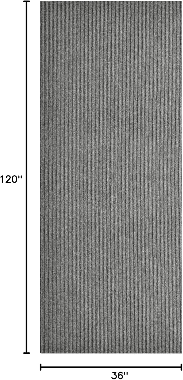 iCustomRug Spartan Weather Warrior Indoor/Outdoor Utility Ribbed Carpet Runner with Non-Slip Thermoplastic Rubber Backing, 3ft X 10ft in Grey