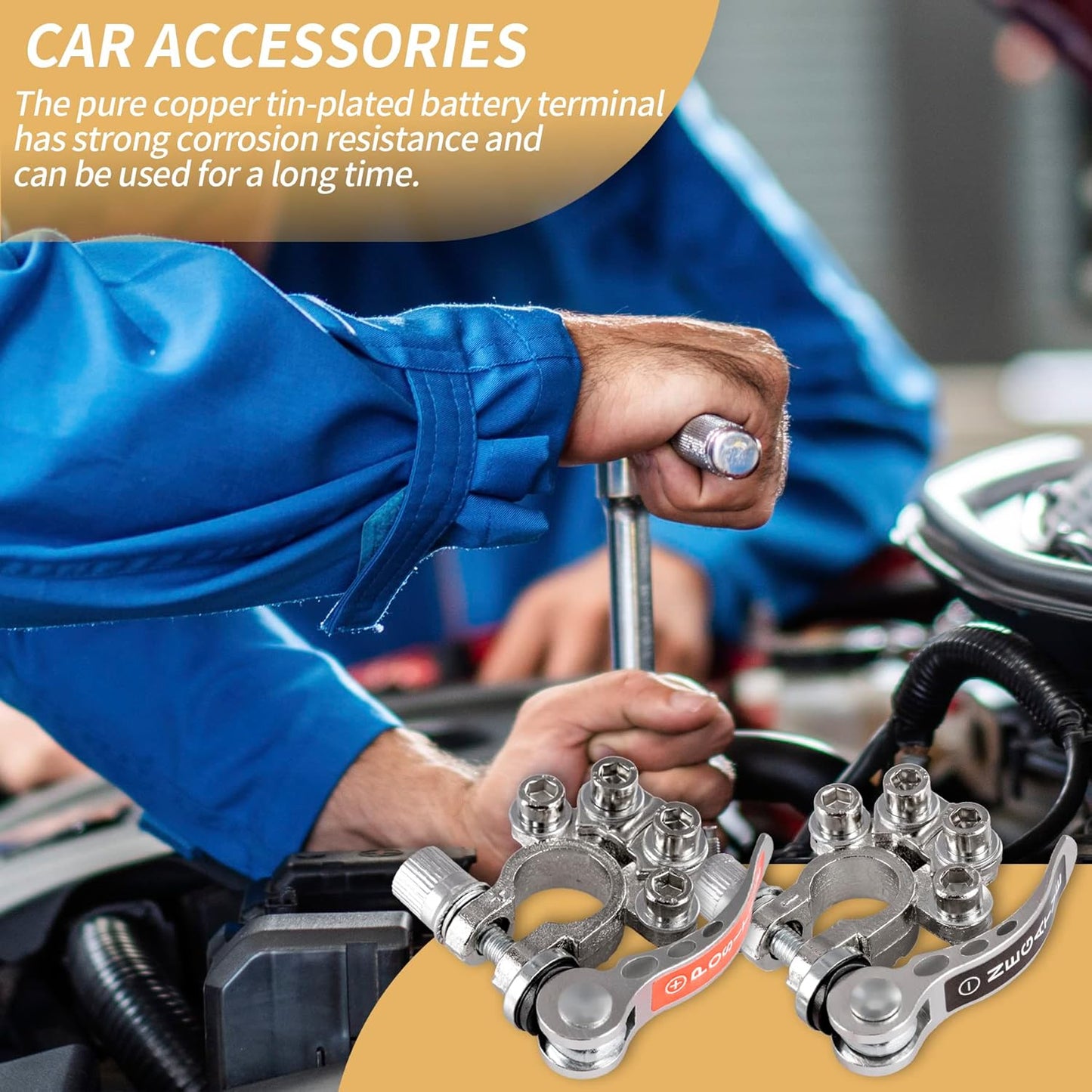 SINGARO Car Battery Terminal Connector, 4 Way Positive and Negative Pole Quick Release Terminal Clip, Applicable to SAE/JIS A Type Terminal Post, Compatible with Cars, Trucks and More（Sliver-B）