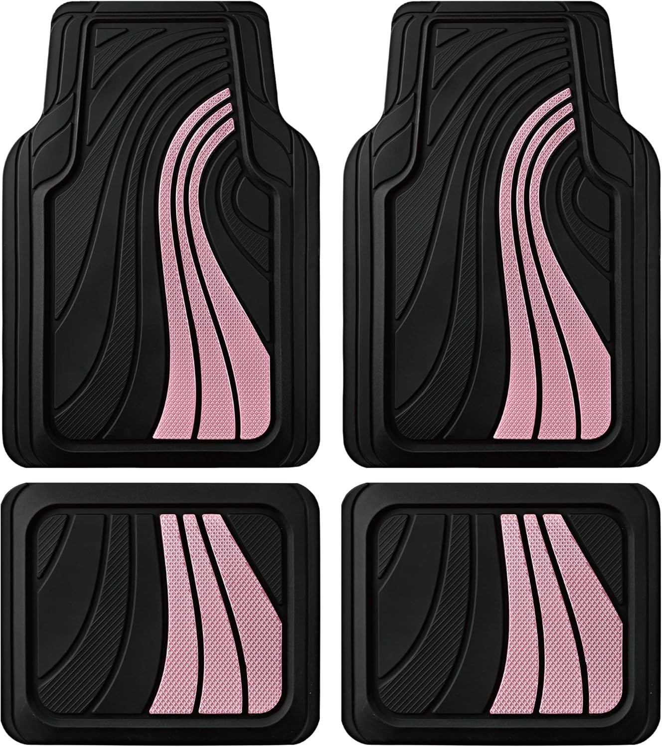 Road Comforts Car Floor Mats Full Set – Front & Rear Car Floor Mats with Aluminum Design, Anti-Slip Backing, All-Weather Protection, Trim-to-Fit Car Mats for Most Sedans, SUVs & Vans - Pink