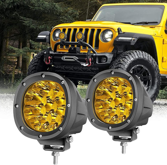 YCHOW-TECH 2PCS 4 Inch LED Amber Fog Lights 90W Yellow Round Offroad Light Bar Flood Beam Off Road LED Pods Bumper Ditch Lights Driving Work Light for Truck Boat Pickup ATV UTV SUV