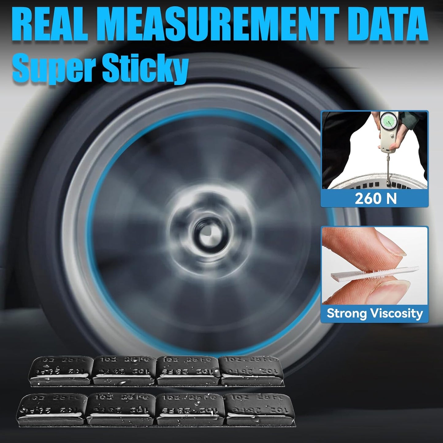 1oz Adhesive Wheel Weights, 1 oz Black Stick on Wheel Weights,A Box of 18 Strip, 4 Segments one Piece (72 Oz Pack)