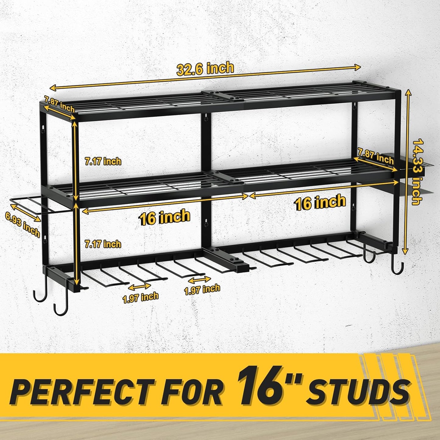 Large Power Tool Organizer Wall Mount for Fathers Dad, 3 Extra Large Layers Heavy Duty Metal Garage Organization Loads 300lbs with 8 Cordless Drill Holder, Power Tool Shelf for Workshop, Utility Racks