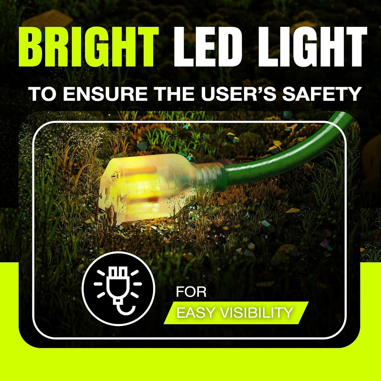 3ft Outdoor/Indoor Extension Cord 14/3 Gauge Heavy Duty 3 Prong SJTW, Waterproof, Flexible Cold-Resistant Long Power Cord,15A 125V 1875W, Green by LifeSupplyUSA