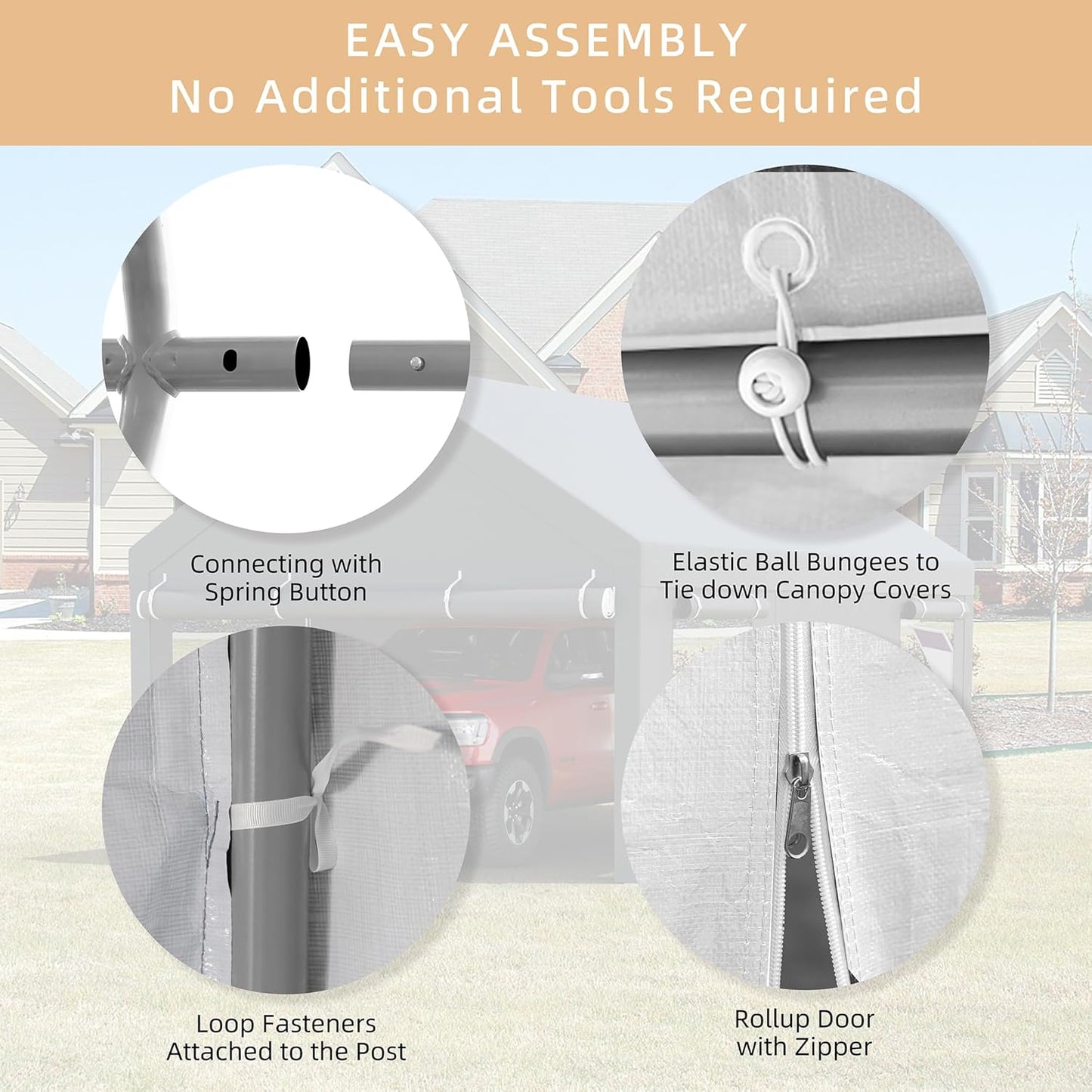 JY QAQA Carport, 10x20 FT Heavy Duty Carport with Removable Side Walls and Doors, Portable Garage with Roll-Up Window and Sandbags, Car Canopy with All-Season Tarp for Cars, Trucks, Boats, White