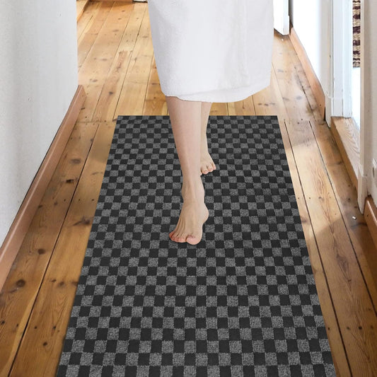 Custom Size Backed Non-Slip Area Rugs Runner, Easy Clean, Waterproof Runner Rugs for Hallway Entryway, Kitchen, Laundry, 3FT x 70FT, Gray Checkered