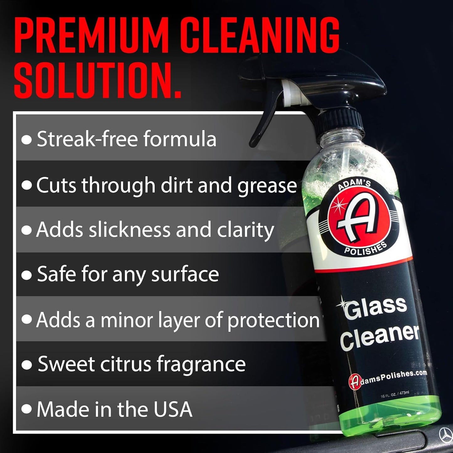 Adam's Polishes Glass Cleaner (Gallon) - Car Window Cleaner | Car Wash All-Natural Streak Free Formula For Car Cleaning | Safe On Tinted & Non-Tinted Glass | Won’t Strip Car Wax or Paint Protection