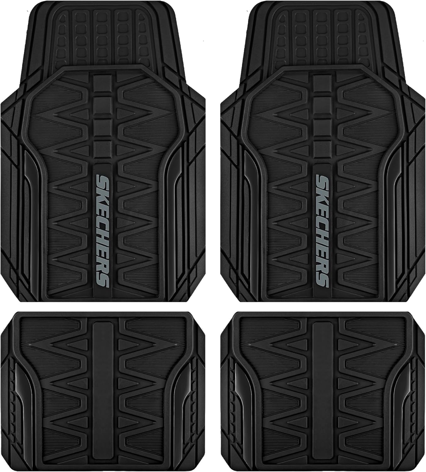 Skechers Car Floor Mats,Heavy Duty Rubber Car Mats Full Set,All WeatherFloor Mats,Waterproof Trim to Fit Universal Floor Liner Car Accessories,Automotive Floor Mats for Cars Trucks SUV,Black