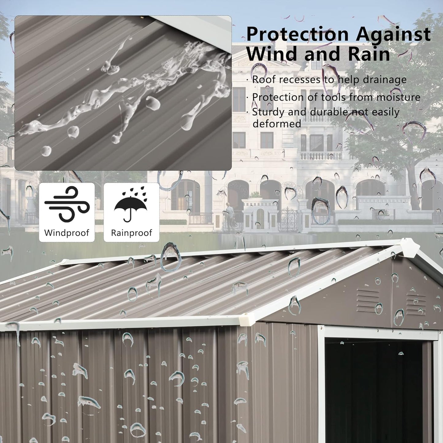 6x5 FT Outdoor Storage Shed, Metal Garden Shed with Frame Floor, Outside Tool Shed with Window, Waterproof Storage Building with Lockable Sliding Doors & Sloped Roof for Backyard, Patio, Warm Gray