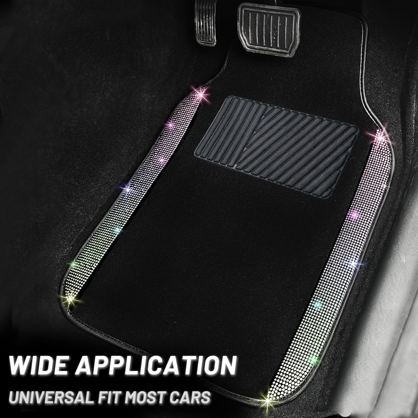 NBTEPEM Multicolor Bling Car Floor Mats Full Set, Universal Fit Most Cars,SUV, Trucks, 4 pcs Sparkle Glitter Diamond Carpet for Women Girls with Anti-Slip Pad (Colorful Diamond)