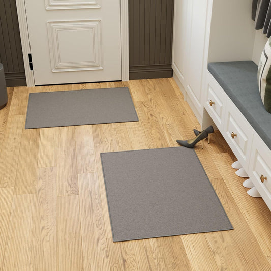 Ottomanson Rugs for Entryway 2'3" x 3' - 2 Pack Non Slip Solid Small Area Rugs Durable Front Door Mat Rug Stain Resistant Entrance Rugs for Bathroom Kitchen Bedroom & Living Room, Gray
