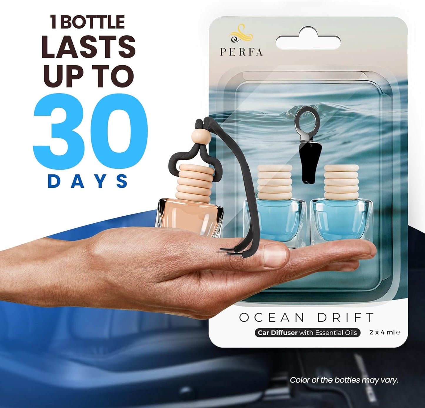 Car Air Fresheners - Ocean Drift Car Air Freshener for Men | Pack of 2 Long Lasting Automotive Air Freshener | Odor Eliminator Car Perfume with Essential Oils | Car Air Freshener Vent Clip by Perfa