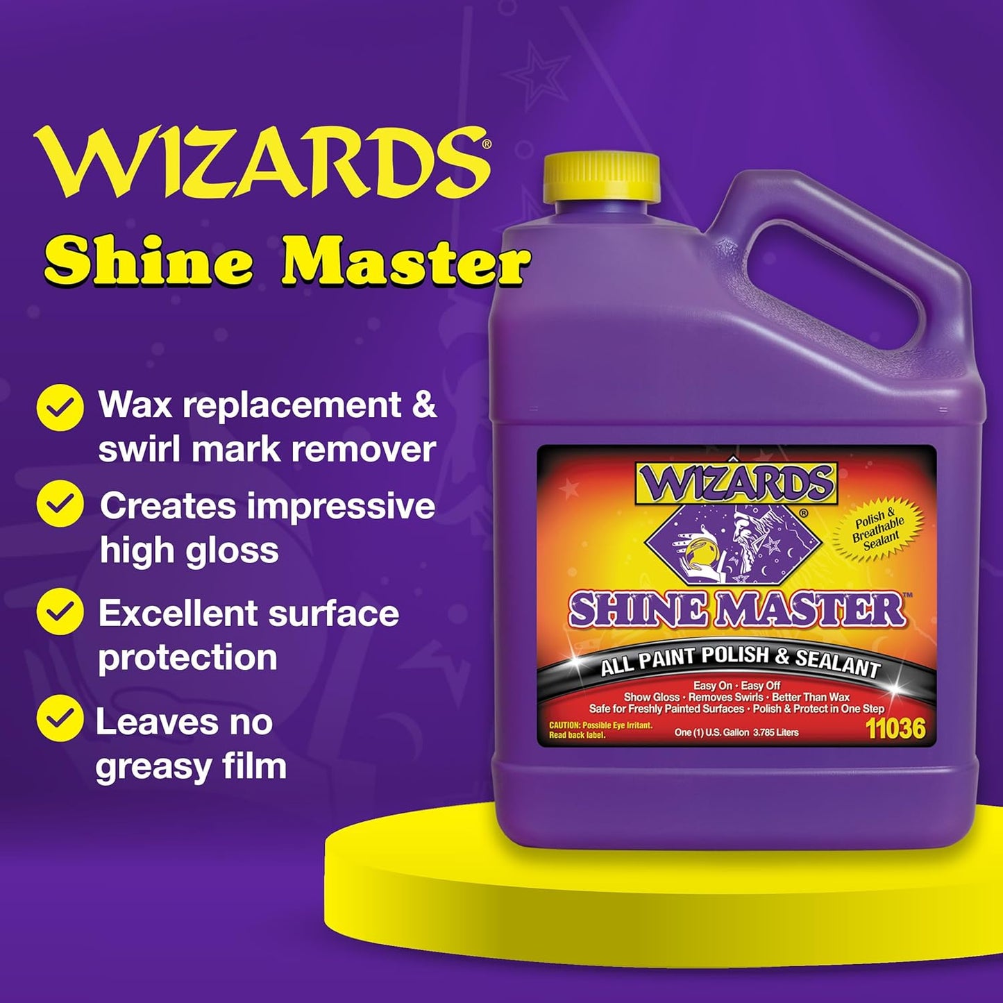 Wizards Shine Master Polish and Breathable Sealant - 1 Gallon - No Wax or Free Silicone - Polishes and Protects with No Greasy Film - Wax Replacement Car Polishing Compound for Boat and Car Polish
