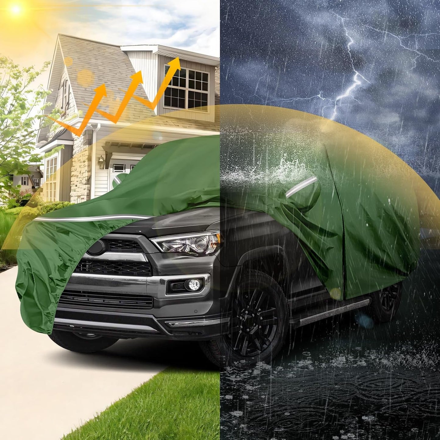 BOSSTONE Car Cover Custom Fit for Toyota 4runner 2002-2025, Waterproof All Weather for Automobiles Full Exterior Cover Rain Sun Snow Protector with Door Zipper (Green)