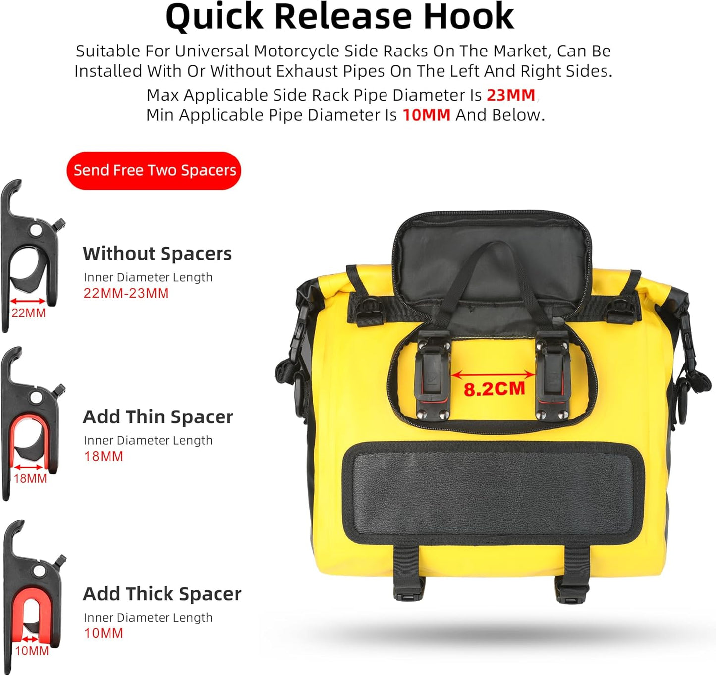 Rhinowalk Motorcycle Saddlebags, Waterproof Quick Release 15L Single Side Hanging Bag Motorcycle Accessories