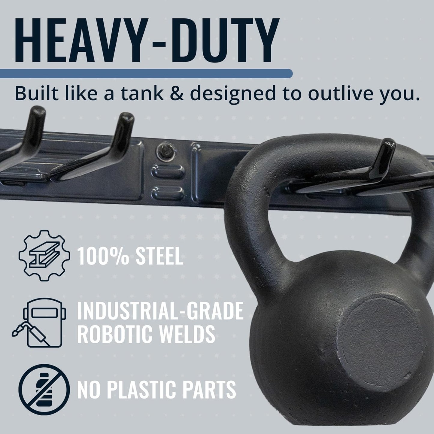 StoreYourBoard Wall-Mounted Rack With 4 Garage Hooks – Heavy-Duty Steel Holder Garage & Garden Storage for Shed, Workshop, or Home Organization – For Rakes, Shovels, Tools & More – 1 Pack, Deep Water