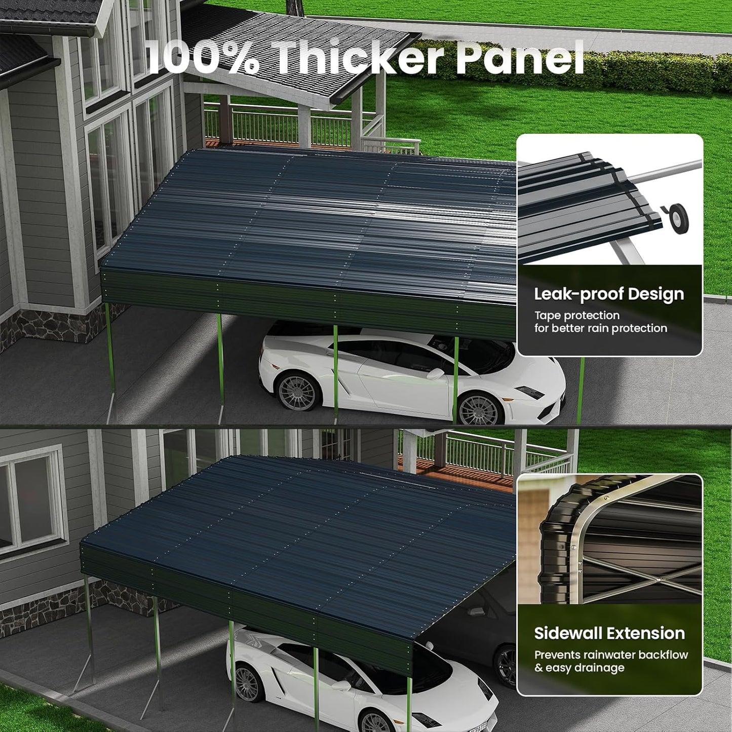 20x20 Carport, Heavy Duty Metal Car Port, All-Weather Protection, Easy Assembly for Cars, Trucks, Boats, Tractors, and Outdoor Storage, Grey