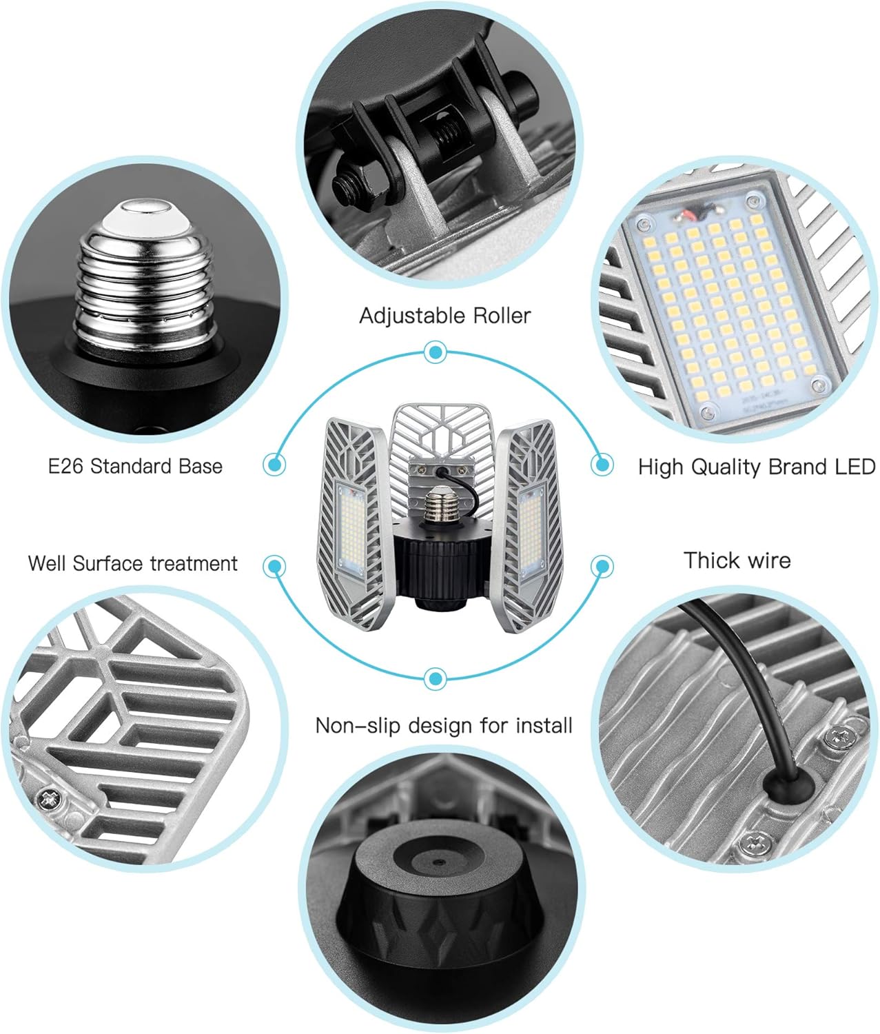 2-Pack Deformable LED Garage Ceiling Lights, 9000 Lumens, 82W CRI 80, Adjustable Shop Lighting (No Motion Activated)