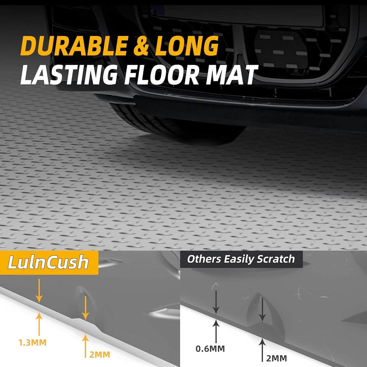 8.2 x 23 FT Garage Floor Mat, 2.8mm Thickened Diamond Plate PVC Garage Flooring Roll for Under Car Parking, Heavy Duty Garage Floor Protector 188.6 SQFT for Garage, Basement, Golf Cart. Gray