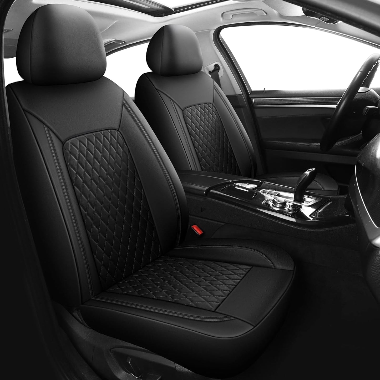 Car Seat Cover,Breathable and Waterproof Leather Seat Covers,Luxury PU Universal Fit Automotive Airbag Compatible for Cars Sedans SUV and Trucks(2 Pieces,Front Seat,Black,N1)