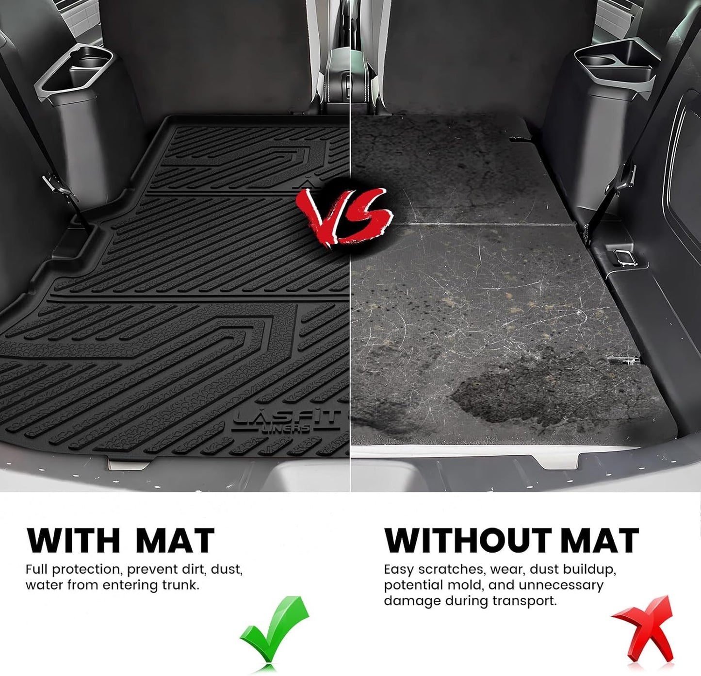 LASFIT Trunk & Backrest Mat for Ford Explorer 2015-2019, Custom Fit All Weather Protector TPE One-Piece Design Easy Installation Trunk with Seatback Mat, 1pc Black