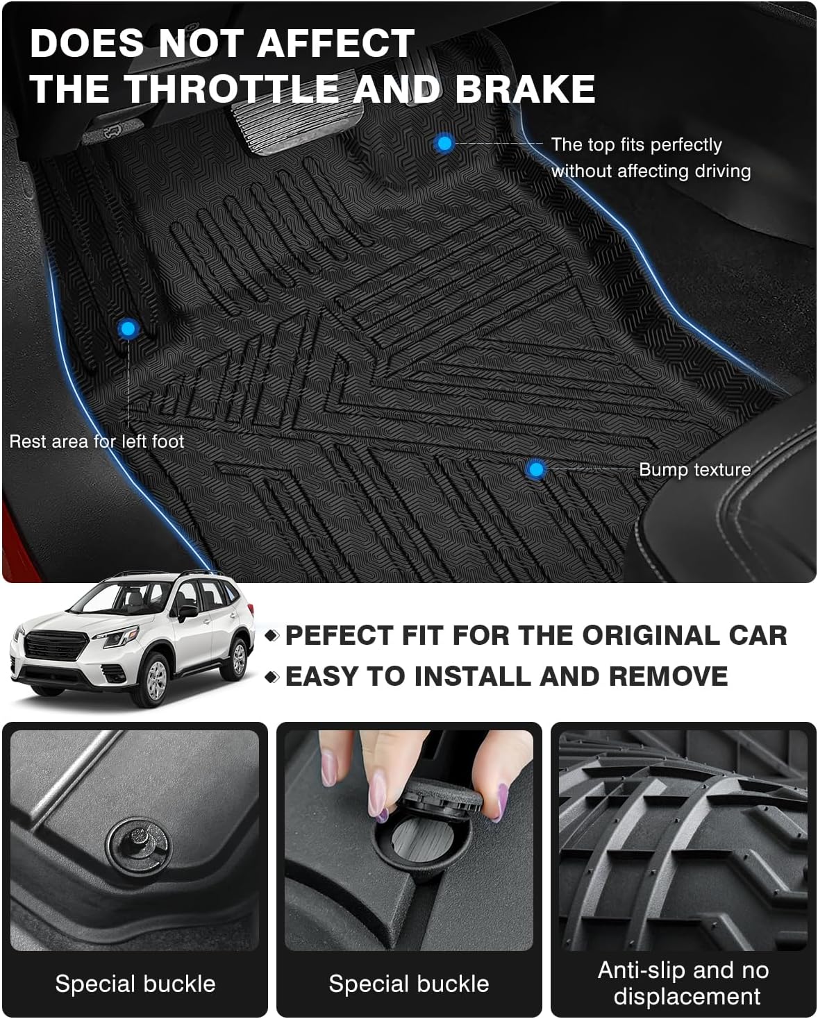 Powerty Floor Mats & Cargo Liner for 2019-2024 Subaru Forester Accessories Cargo Mats TPE All Weather Floor Liners Heavy-Duty Trunk Liners Trunk Mat 3PCS