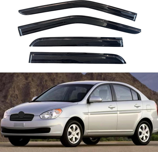 KPY Window Visor Compatible with Hyundai Accent Sedan 2006-2010, 4PC Rain Guard Side Window Vent Deflectors Tape-On Mugen Style, 2006 2007 2008 2009 2010