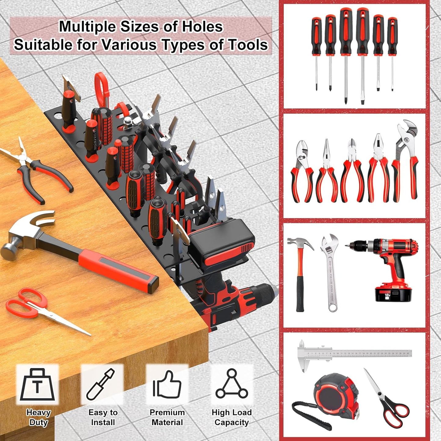 Metal Screwdriver Organizer, Wall Mount Plier Organizer Hammer Holder, Hand Tool Storage Rack for Garage Workshop Workbench(Black, 1PC)