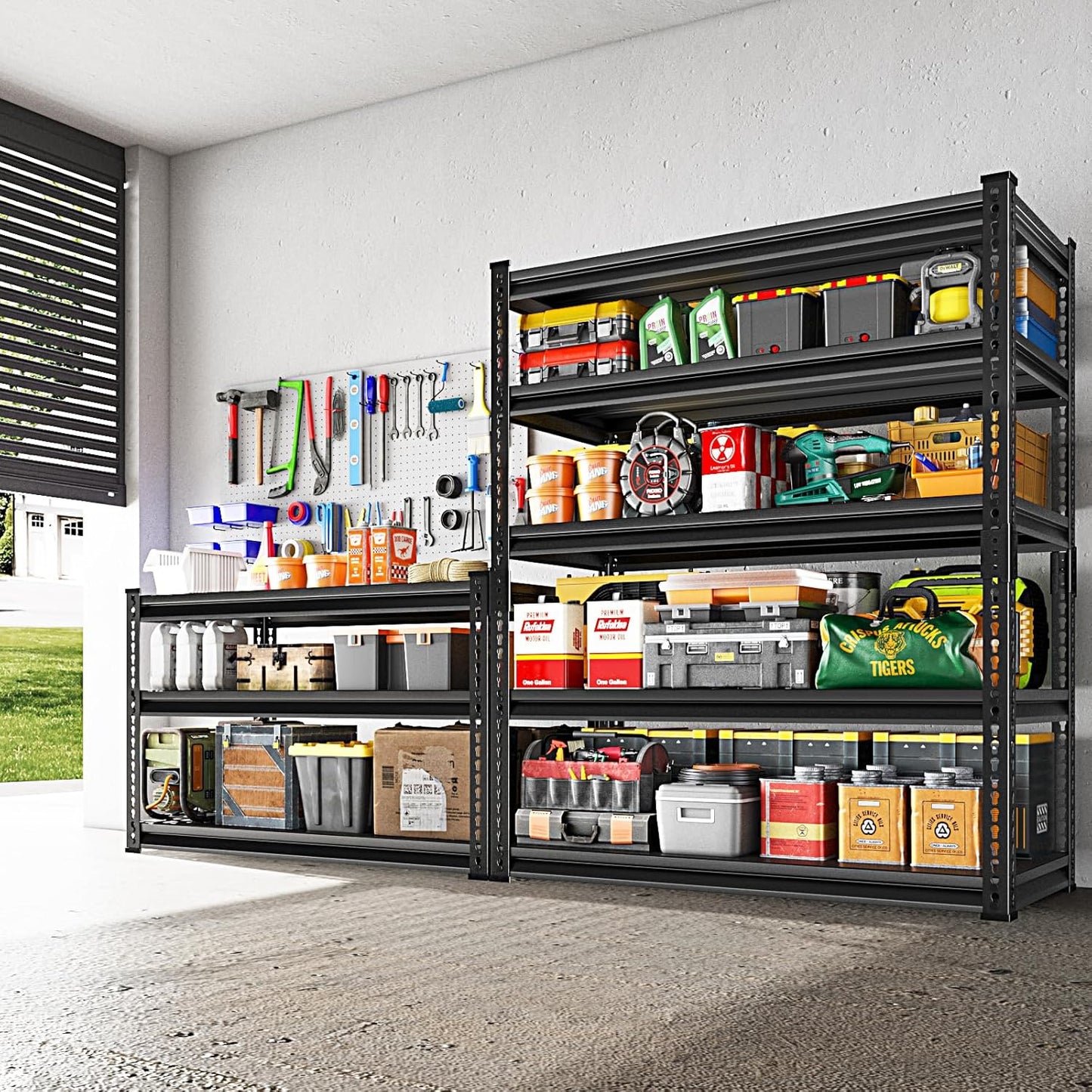 48" W Garage Shelving Heavy Duty，2500LBS Loads Adjustable Garage Storage Shelves, 5-Tier Metal Shelving Units and Storage Racks Heavy Duty, 48”W x 18”D x 78”H，Black…
