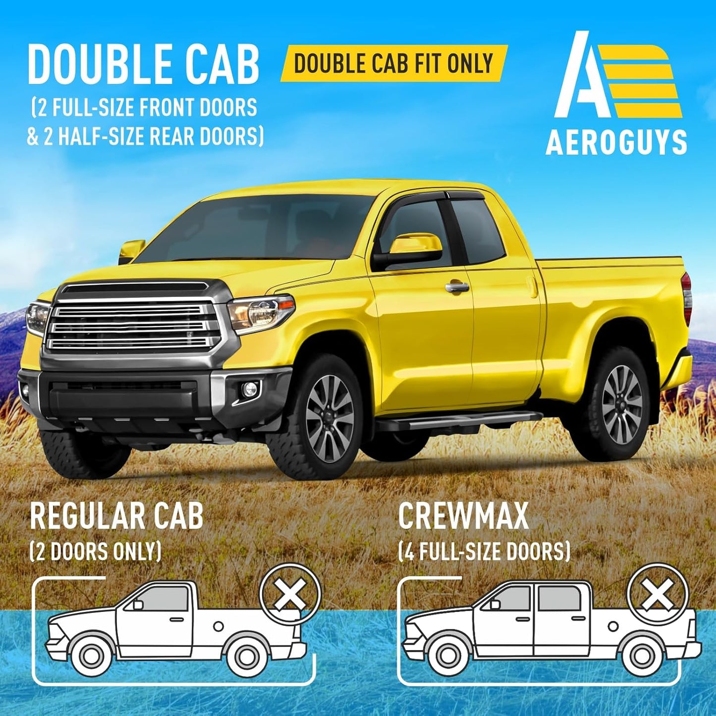 Extra Durable Window Deflectors Tape-On Window Visors Rain Guards Fit for Toyota Tundra 2007-2021 Double Cab, Sun Visors, Wind Vent for Shades, Exterior Car Accessories - 4pcs. AG0293