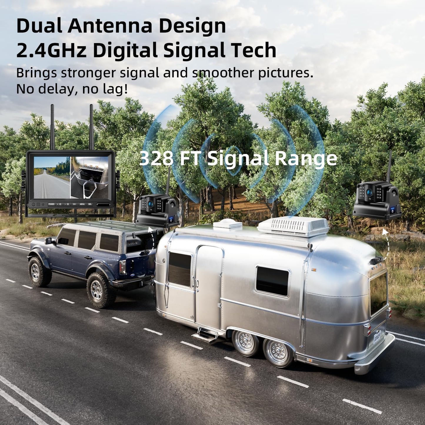 Fookoo HD Magnetic Wireless Backup Camera, 1080P 7" Dual Split Monitor & Rechargeable Rear View Cameras, Lower Consumption 1-Min Installation No Drilling Recording for RV Trailer Truck Camper DCX702