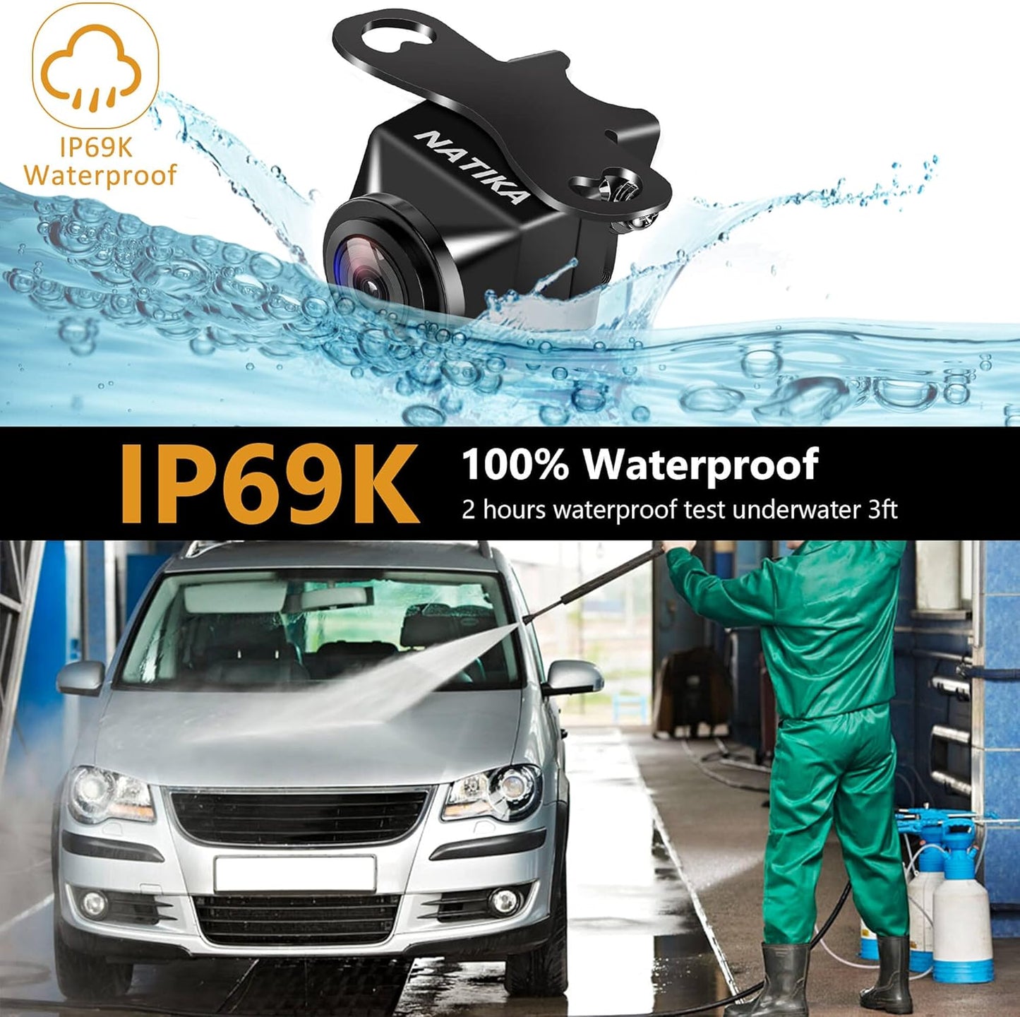 NATIKA Backup/Front View Camera: No Distorted Affect Starlight Night Vision HD Waterproof 720P AHD and TVI Hitch Backup/Reverse/Rear View Camera License Plate for Cars Pickup Trucks SUV RV Van