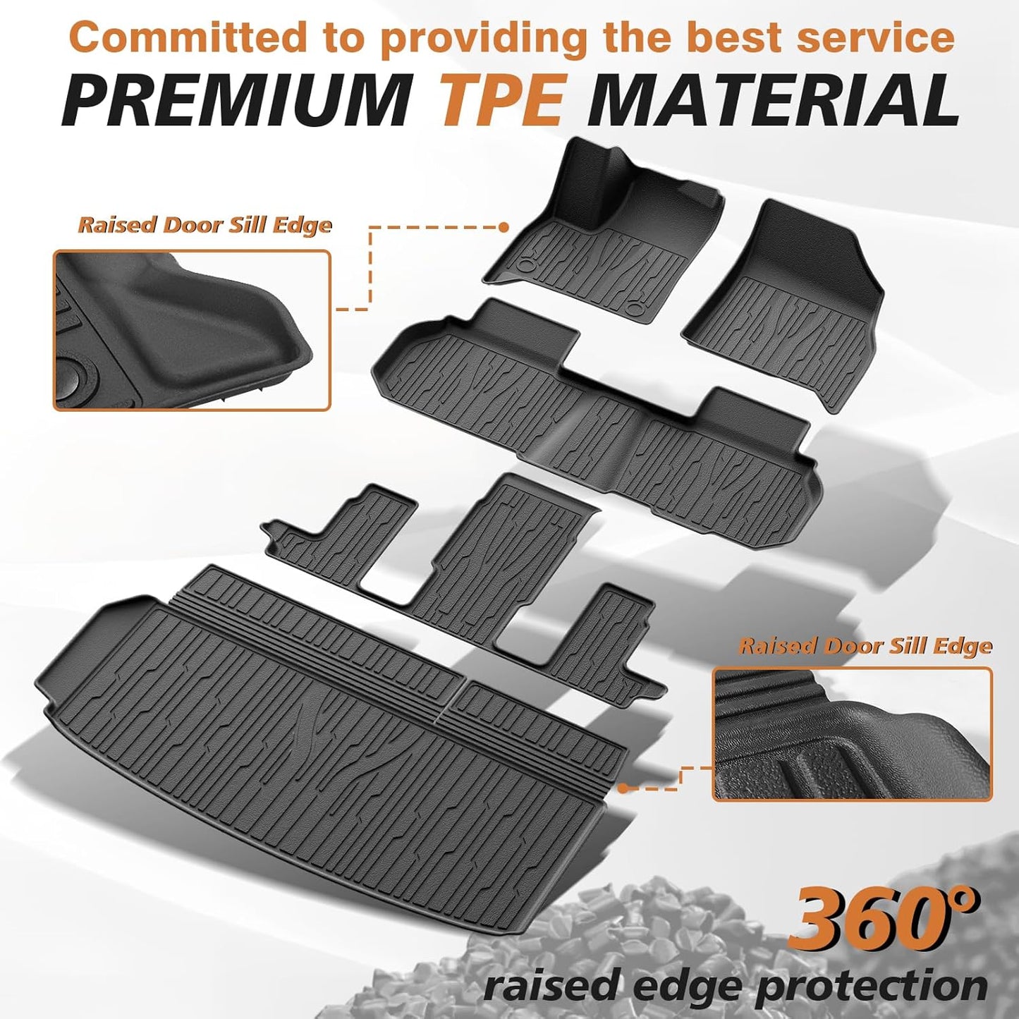 TripleAliners Floor Mats&Trunk Mat All Weather Car Liners Compatible with 2024+GMC Acadia/Chevy Traverse&2025 Buick Enclave Accessories TPE Custom Fit Full Set Liners Protection(Floor Mats+Trunk Mat)