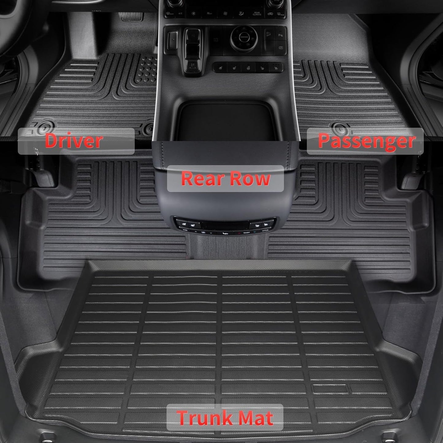 Wayhigh-All Weather Floor Mats and Cargo Mat Set Fit for Ford Expedition Max 7 Seats 2021-2025 TPE Car Mats with Backrest Mat Waterproof Heavy Duty Rubber Floor Liners for Expedition Max Accessories