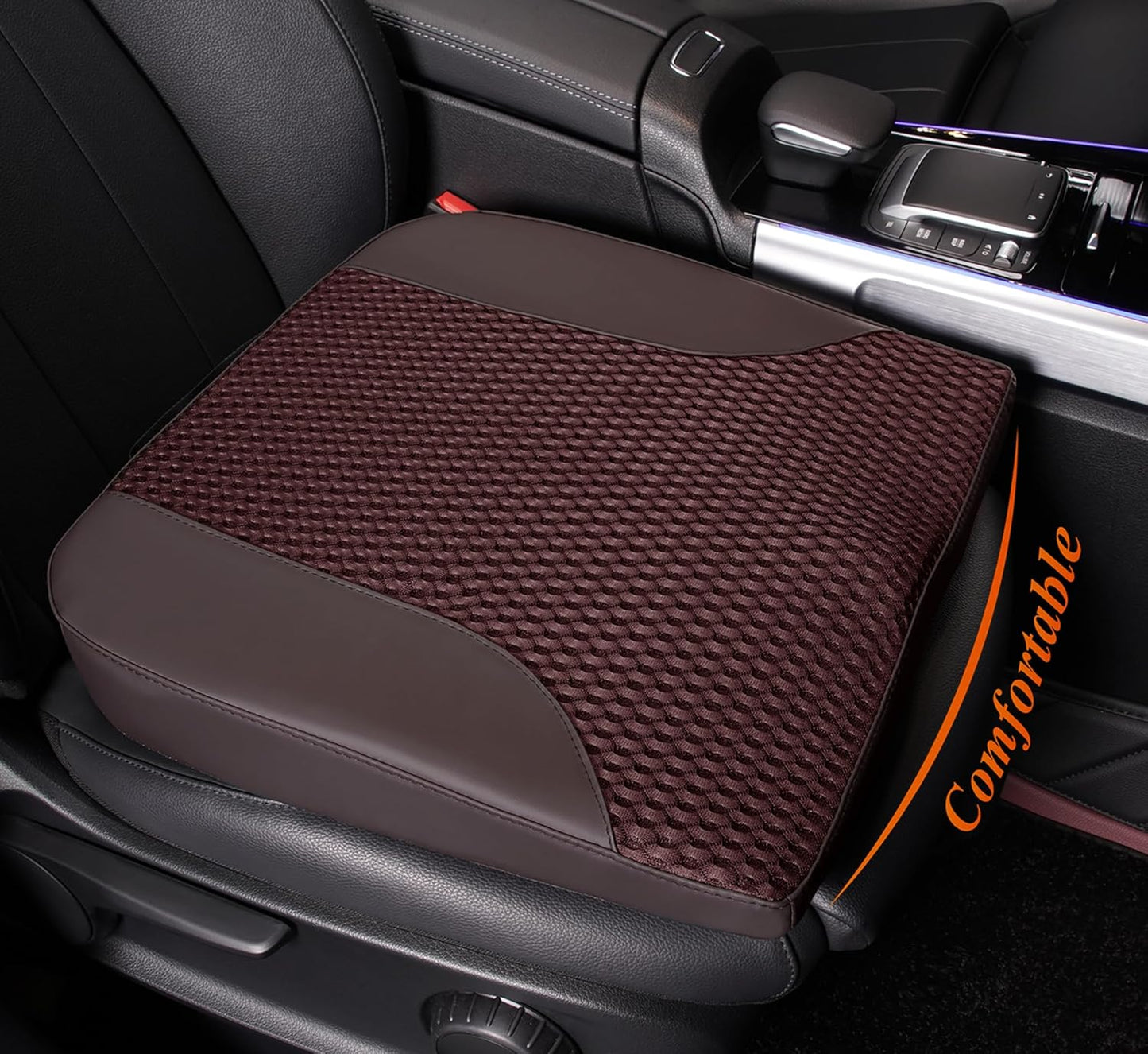kingphenix Premium Car Seat Cushion, Memory Foam Driver Seat Cushion to Improve Driving View- Coccyx & Lower Back Pain Relief- Seat Cushion for Car, Truck, Office Chair (Brown Mesh Cloth)